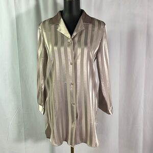 Halston Silver Gray Striped Button Down Sleep Shirt Dress